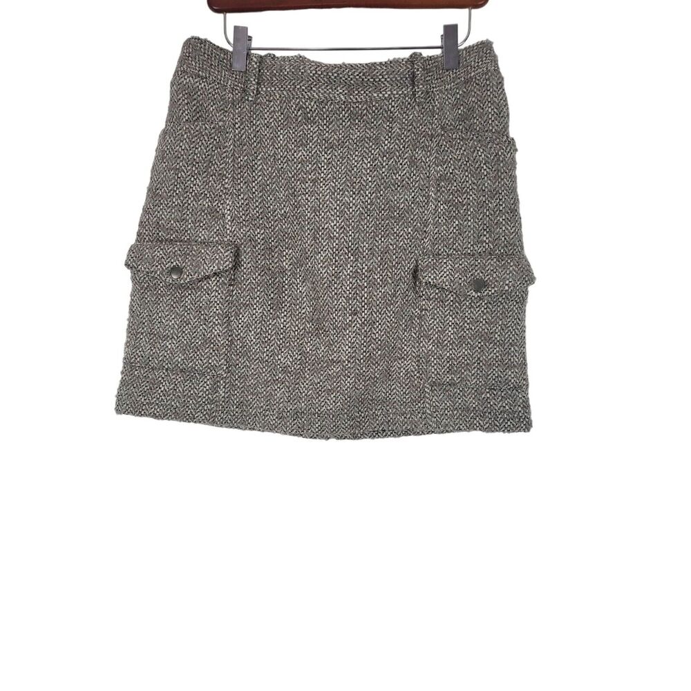 Eddie Bauer Wool Blend Skirt 8 Womens Grey White Above Knee Lined Pockets